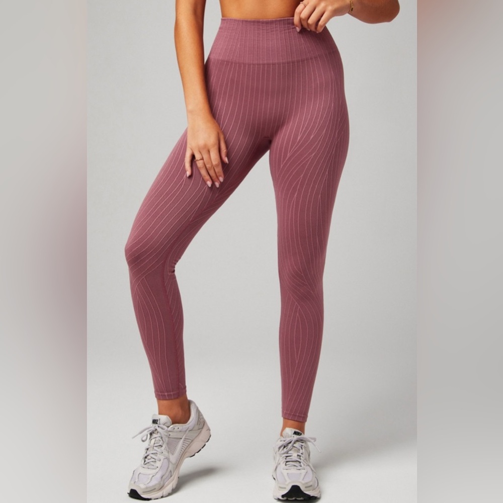 Fabletics Dusty Rose Striped Leggings, NWOT